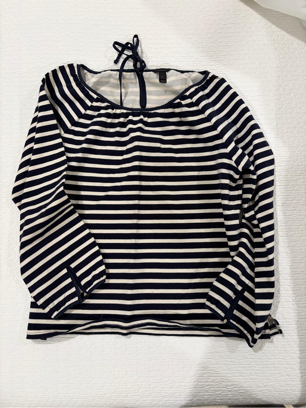 J. Crew Navy and White Striped Long Sleeve Boatneck Top
